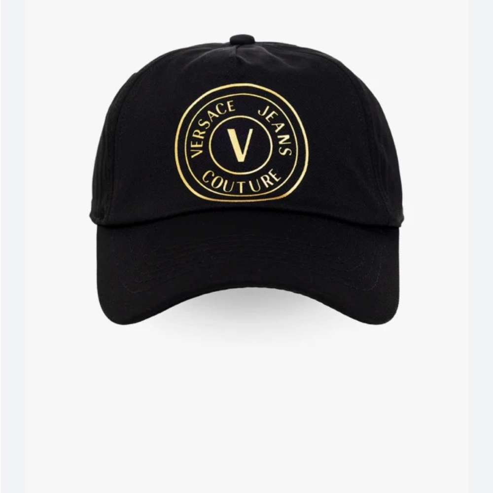 Versace Jeans Couture Black Baseball Cap Gold Logo Adjustable Strap Desinger NEW